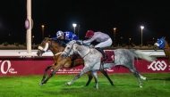 Arnaud De Lepine guides Jenkille Hipolyte towards the finish line to win Al Arish Cup. PIC: JUHAIM/QREC