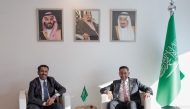 Minister of Commerce and Industry H E Sheikh Faisal bin Thani bin Faisal Al Thani with Minister of Industry and Mineral Resources of the Kingdom of Saudi Arabia H E Eng. Bandar bin Ibrahim Al-Khorayef during the meeting.