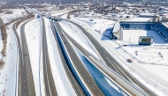 In an aerial view, road conditions are seen on the interstate following a major snow storm on January 26, 2026 in Louisville, Kentucky. Jon Cherry/Getty Images/AFP