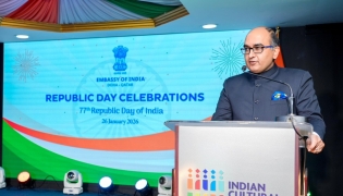 Ambassador of India to Qatar H E Vipul delivering his remarks at the celebrations.