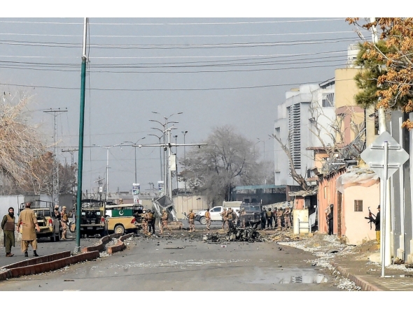Security personnel inspect the blast site after an attack by Baloch separatists in Quetta on January 31, 2026. (Photo by Adnan Ahmed / AFP)
 