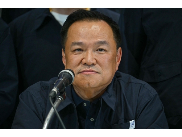 Thailand's Prime Minister and BhumjaiThai Party leader Anutin Charnvirakul attends a press conference while awaiting final results in Thailand's general election in Bangkok on February 8, 2026. Anutin claimed victory in the country's general election on Sunday after television projections showed his party with the most seats in parliament by far. (Photo by ANTHONY WALLACE / AFP)
