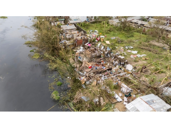 An aerial view of the city of Toamasina, on the east coast of Madagascar, struck by Tropical Cyclone Gezani on February 11, 2026. (Photo by Tsiky Sikonina / AFP)