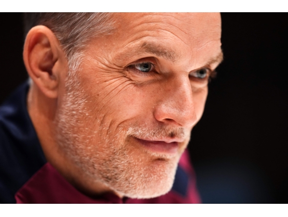 (Files) England's German head coach Thomas Tuchel attends a press conference at the Tottenham Hotspur training ground in Enfield, north London on November 12, 2025. (Photo by John Walton / POOL / AFP)