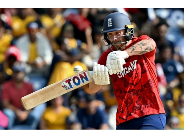 England's Phil Salt plays a shot during the 2026 ICC Men's T20 Cricket World Cup Super Eights match between Sri Lanka and England at Pallekele International Cricket Stadium in Kandy on February 22, 2026. (Photo by Ishara S. Kodikara / AFP)