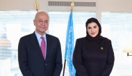 Minister of State for International Cooperation H E Dr. Mariam bint Ali bin Nasser Al-Misnad meeting United Nations High Commissioner for Refugees H E Dr. Barham Salih in Geneva yesterday.
