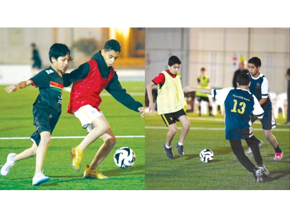 Action during matches at Thumama Ramadan Tournament at Al Furjan Stadium on Wednesday night.  