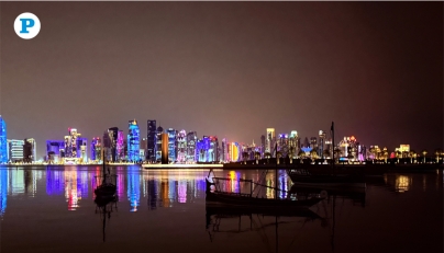 Night view of Doha’s waters and skyline as seen from MIA Park on February 27, 2026. Photo by Vishnu Prasad KS / The Peninsula.