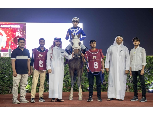The connections of Aaneef Zakhir celebrate their win. PIC: Juhaim/QREC