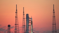 NASA's Artemis II Space Launch System (SLS) rocket and Orion spacecraft are seen at sunrise at Launch Pad 39B at the Kennedy Space Center in Cape Canaveral, Florida on March 24, 2026. Photo by Gregg Newton / AFP