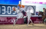 Alberto Sanna and Mutamarrid cross the finish line to win Al Mamoura Cup at Al Rayyan Racecourse. 
