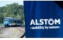 FILE PHOTO: This photograph taken on September 6, 2021 shows Alstom's logo and Alstom's Coradia iLint train, the first in the world to be powered by hydrogen, during its inauguration on the tracks of the Railway Test Center in Petite-Foret, northern France taken on September 6, 2021 . (Photo by Francois Lo Presti/ AFP)