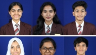 Clockwise from top left: Shamita Adiga (school topper), Harreni Shunmuga Sundara Rajan, Garv Gupta, Ishaan Anees Moidu, Mridula Arun Prakash and Mariam Nasim.
