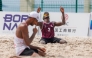 Qatar's Ahmed Tijan (right) celebrates during the match against Iran.