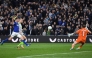 Manchester City's Norwegian forward #9 Erling Haaland (2ndL) scores a goal during the Premier League football match between Everton and Manchester City at Hill Dickinson Stadium in Liverpool on May 4, 2026. (Photo by PETER POWELL / AFP)