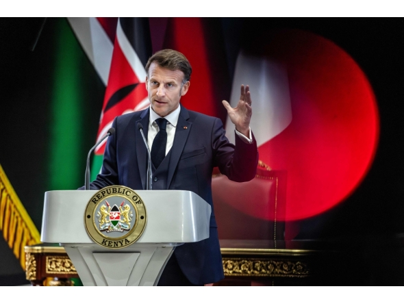 French President Emmanuel Macron speaks during the signing of bilateral agreements with Kenya at State House ahead of the Africa Forward: Africa- France Partnerships for Innovation and Growth Summit in Nairobi, on May 10, 2026. (Photo by Luis Tato / AFP)