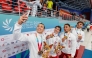 Members of Qatar's men's 400m freestyle relay team celebrate with a selfie after winning the gold medal.