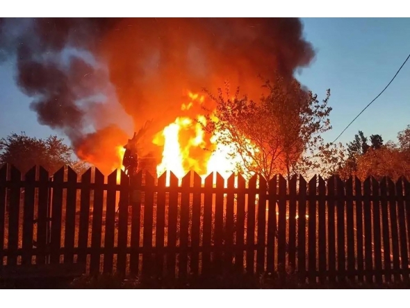 This handout photograph posted on the official Telegram channel of Moscow Region Governor Andrey Vorobyov on May 17, 2026 shows a burning building following an air attack at an undisclosed location in the Moscow region, amid the ongoing Russian-Ukrainian conflict. (Photo by Handout / Telegram / @vorobiev_live / AFP)