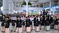 North Korea's Naegohyang Women's FC players arrive at Incheon International Airport in Incheon on May 17, 2026. (Photo by Jung Yeon-je / AFP)