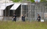 A picture showing heavily armed police officers in an industrial area at a cage facility in Schkeuditz near Leipzig, Saxony, eastern Germany, after an escaped tiger injured a man and was shot dead.  (Photo by Bjِrn Stach / dpa / AFP) / Germany OUT
 