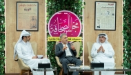 Strategic affairs researcher and media analyst Dr. Liqaa Makki and political researcher Dr. Saleh Al Mutairi with Qatar TV presenter Saif Al Emadi during the panel discussion. 