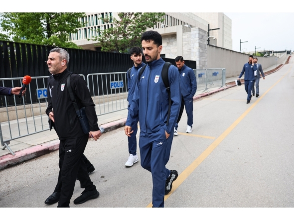 Some Iranian national football team players and members of their delegation arrive at the US Embassy in Ankara for their visa application ahead of the 2026 FIFA World Cup, (Photo by Adem Altan / AFP)
