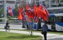 The national flags of North Korea and China are displayed on a street in Pyongyang on June 8, 2026 (Photo by Kim Won Jin / AFP)