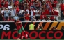 Morocco's Brahim Diaz celebrates with teammate Achraf Hakimi after scoring a goal against Norway during a friendly match on Sunday. (AFP)
