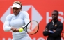 US player Serena Williams hits a shot during a practice session, watched US coach Jarmere Jenkins, at the HSBC WTA tennis Championships at Queen's Club in west London on June 12, 2026.  (Photo by Adrian Dennis / AFP)