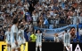 Argentina's forward #10 Lionel Messi celebrates scoring his team's third goal during the 2026 World Cup Group J football match between Argentina and Algeria at the Kansas City Stadium in Kansas City on June 16, 2026. (Photo by Roberto Schmidt / AFP)