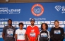 FROM LEFT: World 110m hurdles champion Cordell Tinch, Olympic women's 400m champion Marileidy Paulino, Qatar's three-time world champion and Tokyo Olympic gold winning high jumper Mutaz Barshim, Olympic triple jump champion Thea Lafond and India's former Olympic and world champion javelin thrower Neeraj Chopra pose for a photo following a press conference.