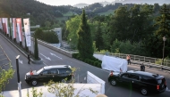 The motorcade transporting US Vice President JD Vance arrives at the Burgenstock luxury hotel complex overlooking Lake Lucerne, Switzerland, on June 21, 2026. (Photo by Fabrice Coffrini / AFP)