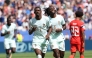France's forward #07 Ousmane Dembele celebrates scoring his team's third goal with midfielder #06 Manu Kone during the 2026 World Cup Group I football match between Norway and France at the Boston Stadium in Foxborough on June 26, 2026. (Photo by FRANCK FIFE / AFP)