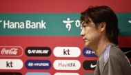 South Korea's head coach Hong Myung-bo arrives for a press conference at Chivas Verde Valle in Guadalajara, Mexico on June 25, 2026, during the 2026 World Cup football tournament. (Photo by Ulises RUIZ / AFP)
