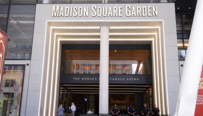 Police officers stand guard outside Madison Square Garden in New York on July 3, 2026. Photo by Leonardo Munoz / AFP