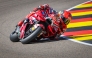 Team Ducati Lenovo Team's Marc Marquez steers his motorbike during a practice session at the Sachsenring race track in Hohenstein-Ernstthal, Germany, on July 10, 2026, ahead of the German Motorcycle MotoGP Grand Prix. (Photo by Ronny HARTMANN / AFP)
