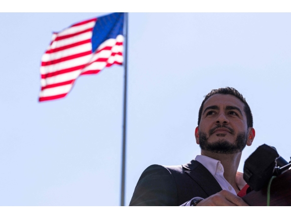 Michigan Democratic Senate primary winner Abdul El-Sayed speaks during a press conference in front of the Spirit of Detroit statue on August 05, 2026 in Detroit, Michigan. (Photo by Finn Gomez / GETTY IMAGES NORTH AMERICA / Getty Images via AFP)