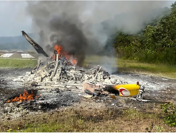 This photo taken on Sept. 8, 2026 shows the site of a helicopter crash in the state of Sarawak, Malaysia. (Bernama/Handout via Xinhua)