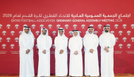 Minister of Sports and Youth and QFA President H E Sheikh Hamad bin Khalifa bin Ahmed Al-Thani poses for a photo with QFA Vice President Sheikh Dr. Tamim bin Mohammed Al-Thani and other QFA Executive Committee members.
