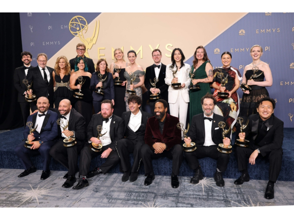 (L-R) Stephen Root, Dale Dickey, Jeff Hiller, Neil Casey, Kate O'Flynn, Kingston Rumi Southwick, Kevin Carroll, Matthew Rhys, Katie Dippold, Hiro Murai, and crew, winners of the Outstanding Comedy Series Award for 