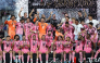 Lionel Messi #10 of Inter Miami CF and teammates celebrate with the Champion's trophy after winning the Campeones Cup 2026 match between Inter Miami CF and Cruz Azul at Nu Stadium on September 16, 2026 in Miami, Florida. Leonardo Fernandez/Getty Images/AFP