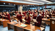 (Files) Philippine senators take their oath as jurors in the impeachment trial of Vice President Sara Duterte at the plenary hall of the Senate in Manila on May 18, 2026. (Photo by Ted Aljibe / AFP)