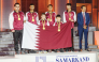 Qatar Chess Association President Mohammed Al Mudahka poses for a photo with the Qatar chess team which won the gold medal  at the 46th World Chess Olympiad in Samarkand, Uzbekistan.