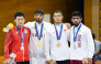 FROM LEFT: Japan’s Nao Kusaka (silver), Iran’s Alireza Abdevali (gold), and bronze winners Akzhol Makhmudov of Kyrgyzstan’s and Qatar’s Shahin Mohammed on the podium.