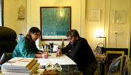Conservation architect Abha Narain Lambah (L) discussing a project design with an employee in Mumbai. (Photo by Indranil Mukherjee / AFP)