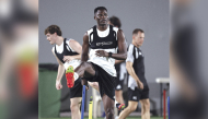 Al Arabi’s Michael Olunga takes part in team’s training session. 