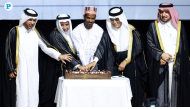 Minister of Endowments (Awqaf) and Islamic Affairs H E Ghanem bin Shaheen bin Ghanem Al Ghanim, with President of Qatar National Library and Minister of State H E Hamad Bin Abdulaziz Al-Kawari, Ambassador of the Republic of Guinea H E Thierno Abdoulaye Sow, General Manager of Katara Cultural Village H E Prof. Dr. Khaled Ibrahim Al-Sulaiti, Director of the Department of Protocol at MoFA H E Ambassador Ibrahim Yousif Abdullah Fakhro during the cake cutting ceremony. 
Pic: Rajan Vadakkemuriyil / The Peninsula
