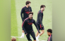 PSG’s Ferran Torres (centre) attends a training session with teammates.
