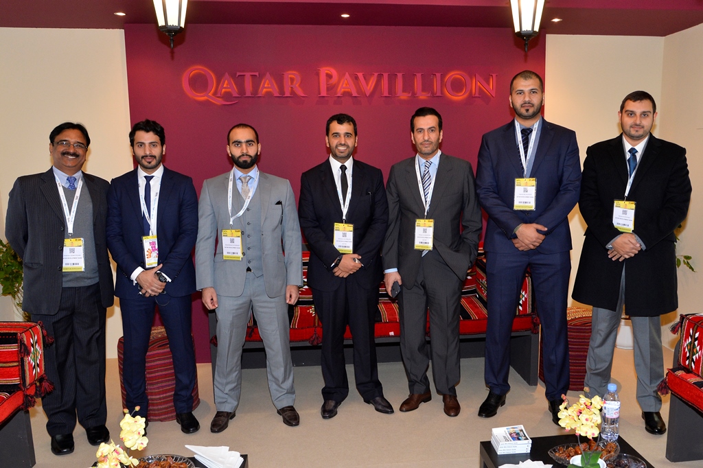 Abdulaziz bin Nasser Al Khalifa (fourth left) Chief Executive Officer, QDB, with other officials at the Qatar pavilion.