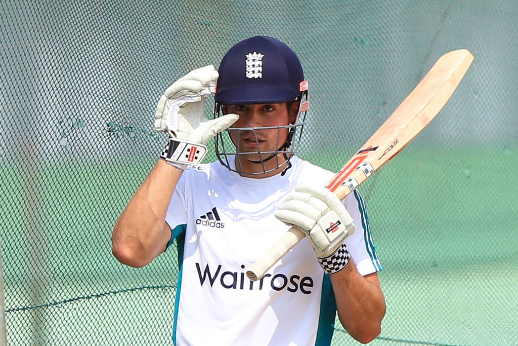 England cricket captain Alastair Cook takes part in a practice session at MA Aziz Stadium in Chittagong on October 18, 2016, ahead of the first Test match against Bangladesh. AFP / STR 